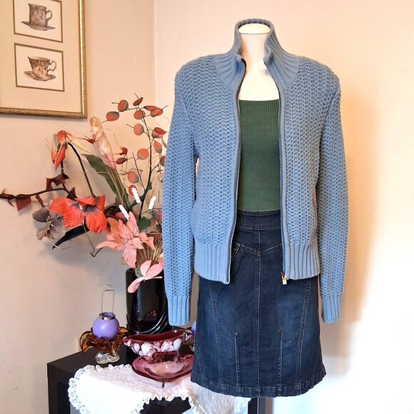 NWOT Peak Performance Women’s Baby Blue Long Sleeve Crochet Knit Cardigan Jacket - Picture 8 of 11